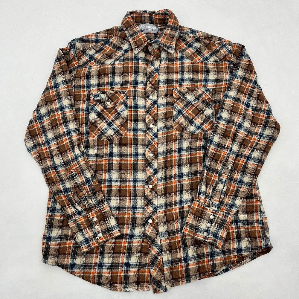Wrangler Wrancher Shirt Mens L‎ Mulitcolor Plaid Flannel Pearl Snap Long Sleeve
